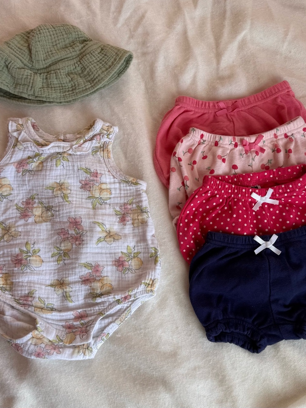 Baby Girls Floral Muslin Onesie with Pink & Navy Bloomers Set